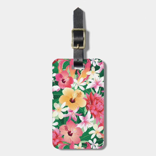 Tropical Hibiscus Floral Pattern Luggage Tag (Front Vertical)