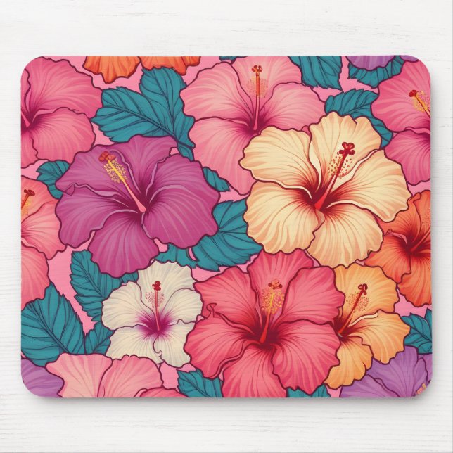 Tropical hibiscus floral pattern mouse pad (Front)