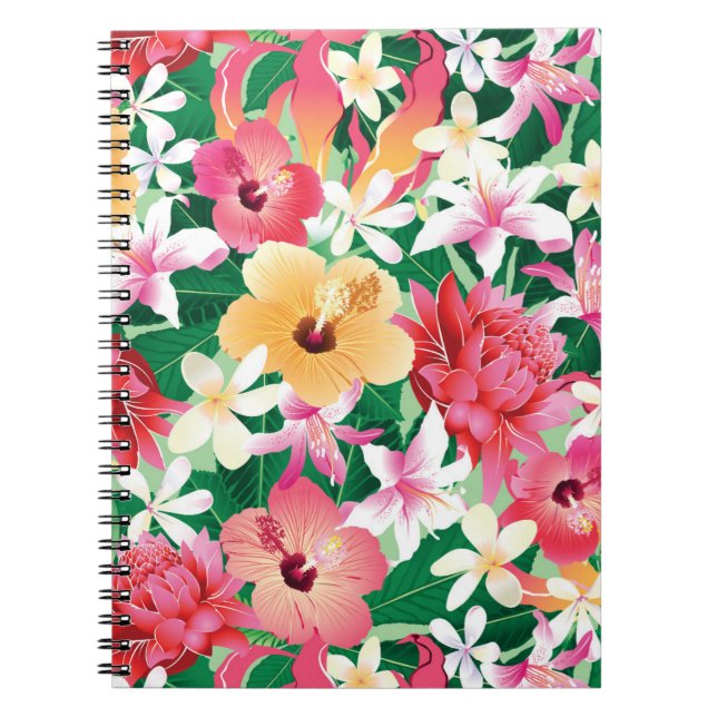 Tropical Hibiscus Floral Pattern Notebook (Front)