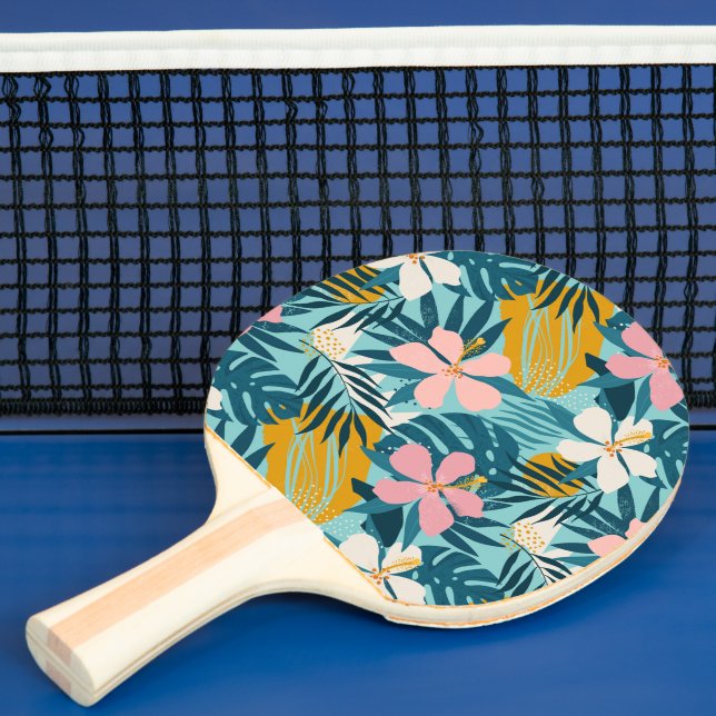 Tropical Hibiscus Floral Pattern Ping Pong Paddle (Insitu)