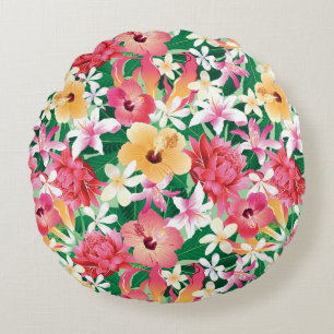 Tropical Hibiscus Floral Pattern Round Pillow