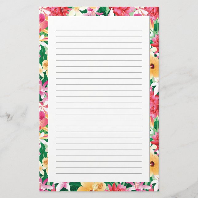 Tropical Hibiscus Floral Pattern Stationery (Front)