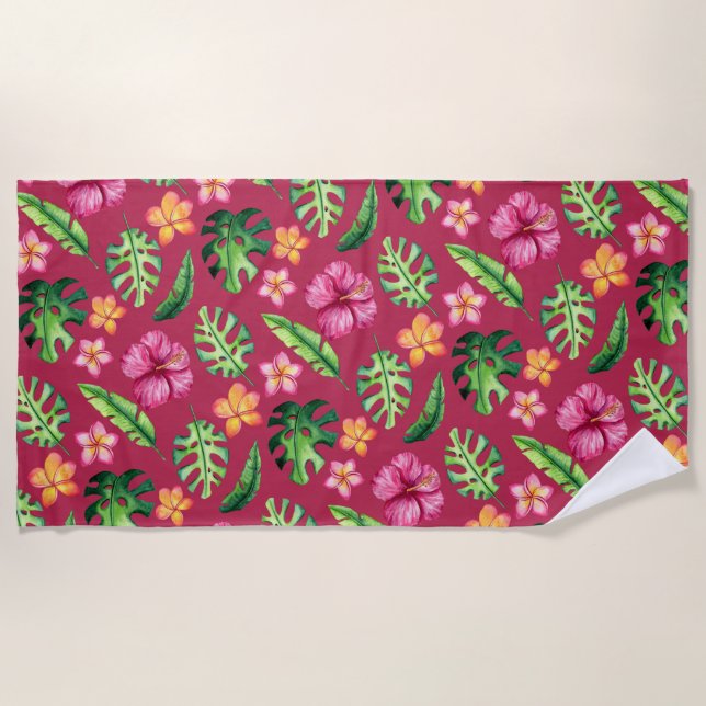 Tropical hibiscus floral pattern summer beach beac towel (Front)