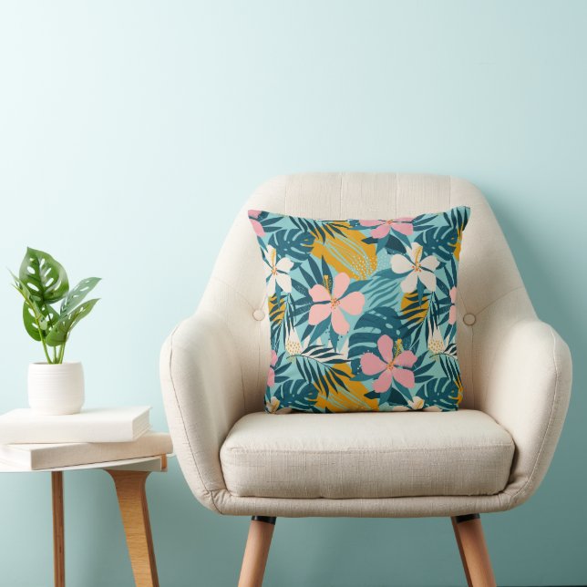 Tropical Hibiscus Floral Pattern Throw Pillow (Chair)