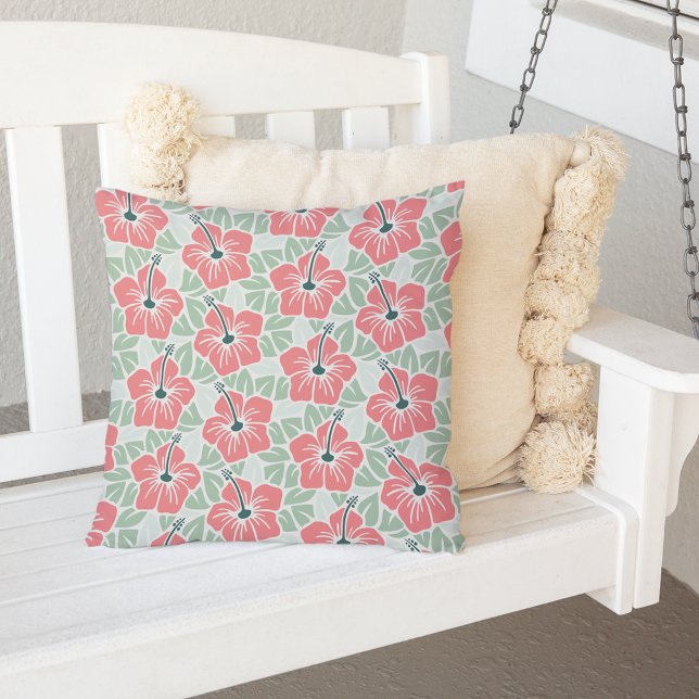 Tropical Hibiscus Floral Pattern Throw Pillow (Creator Uploaded)