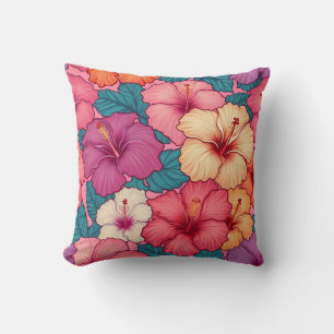 Tropical hibiscus floral pattern throw pillow