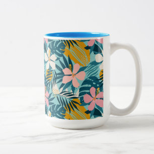Tropical Hibiscus Floral Pattern Two-Tone Coffee Mug