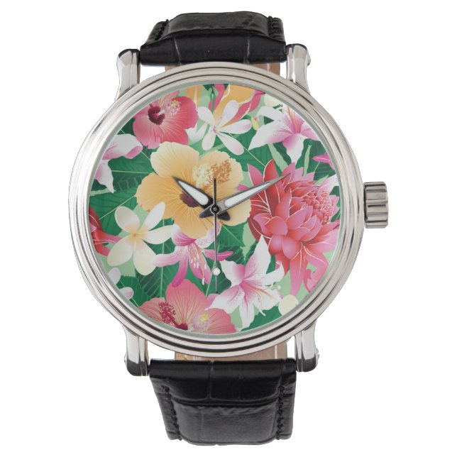 Tropical Hibiscus Floral Pattern Watch (Front)
