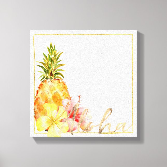 Tropical Hibiscus Floral Pineapple Canvas Print (Front)