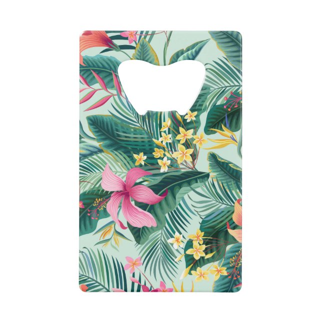 Tropical Hibiscus: Floral Seamless Pattern Credit Card Bottle Opener (Front)