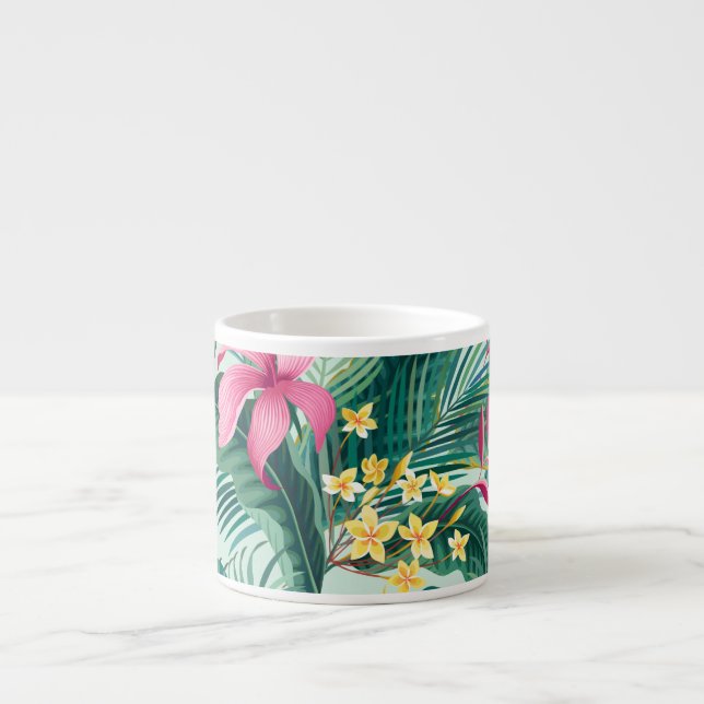Tropical Hibiscus: Floral Seamless Pattern Espresso Cup (Front)