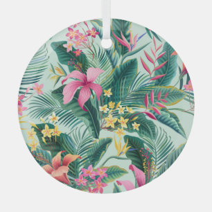 Tropical Hibiscus: Floral Seamless Pattern Glass Ornament