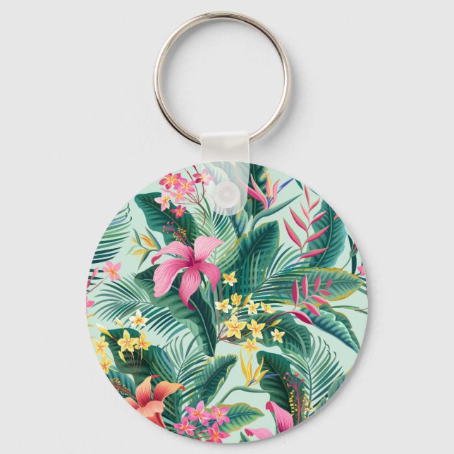 Tropical Hibiscus: Floral Seamless Pattern Keychain (Front)