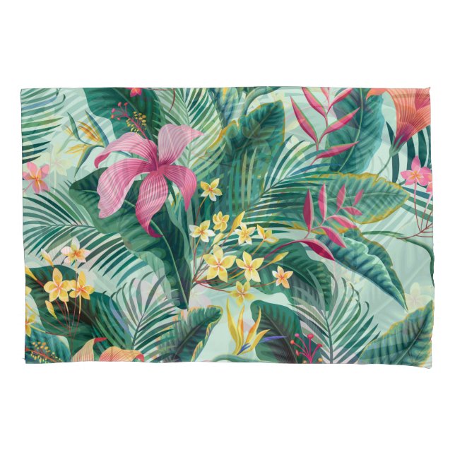 Tropical Hibiscus: Floral Seamless Pattern Pillowcase (Front)
