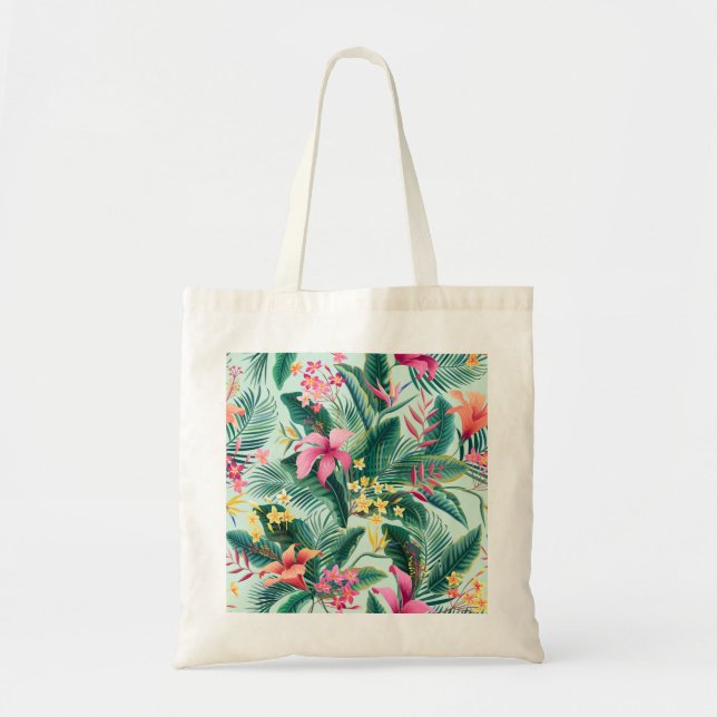 Tropical Hibiscus: Floral Seamless Pattern Tote Bag (Front)