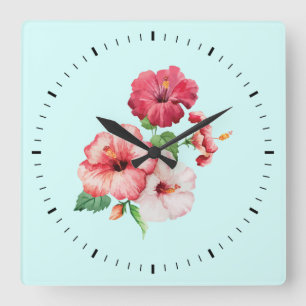 Tropical hibiscus floral square wall clock