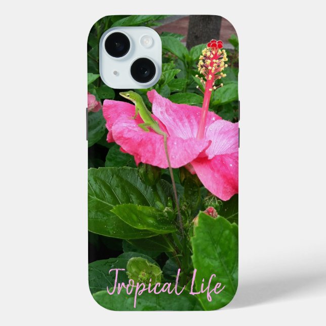 Tropical Hibiscus Flower Anole Lizard Photo Custom Case-Mate iPhone Case (Back)