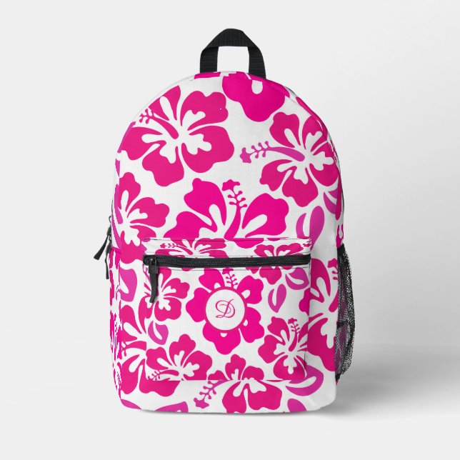 tropical hibiscus flower hawaii pink floral printed backpack (Front)