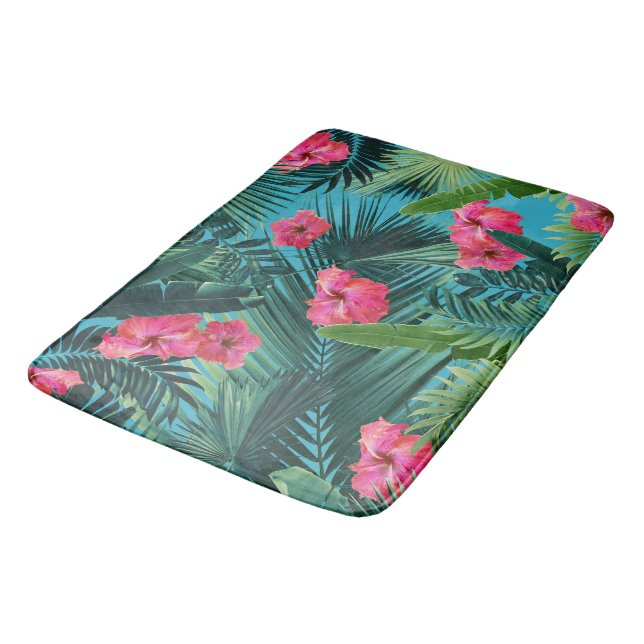Tropical Hibiscus Flower Jungle Pattern #1a #art  Bath Mat (Angled)