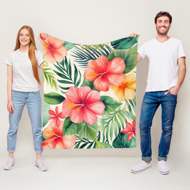 Tropical hibiscus Flower Pattern Fleece Blanket (In Situ)
