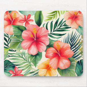 Tropical hibiscus Flower Pattern Mouse Pad