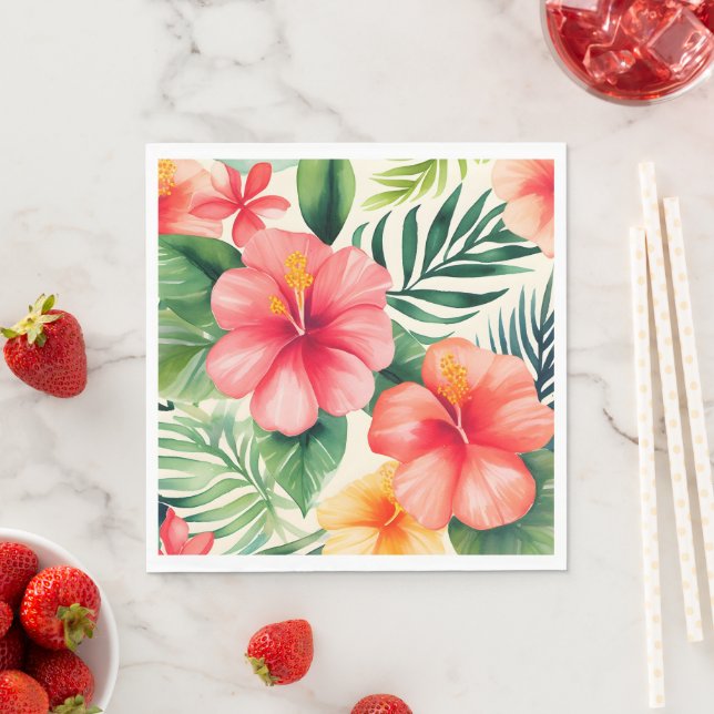 Tropical hibiscus Flower Pattern Napkin (Insitu)