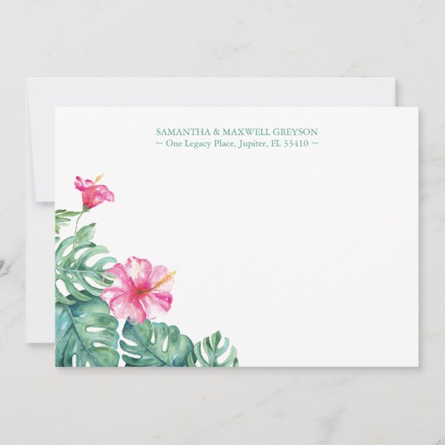 Tropical Hibiscus Flower Personalized Stationery Card (Front)