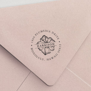 Tropical Hibiscus Flower Round Return Address Self-inking Stamp