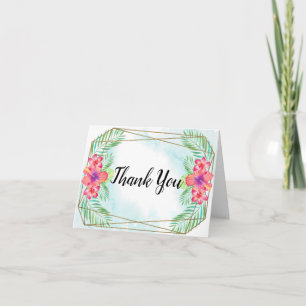 Tropical Hibiscus Flower Watercolor Beach Wedding Thank You Card