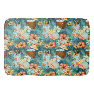 TROPICAL HIBISCUS FLOWERS & COCONUT DRINKS BATH MAT