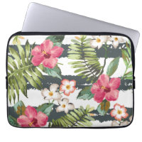 Tropical Hibiscus Flowers Floral Laptop Sleeve