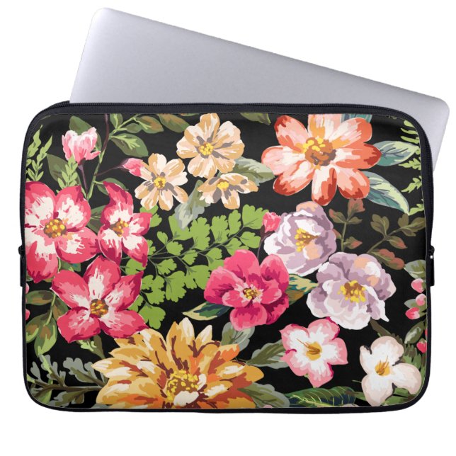 Tropical Hibiscus Flowers Floral Laptop Sleeve (Front)