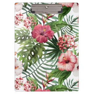 Tropical hibiscus flowers foliage pattern clipboard