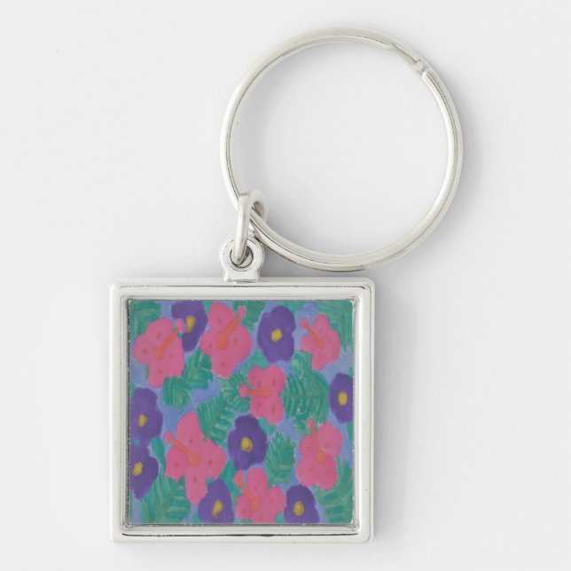 Tropical Hibiscus Flowers Keychain (Front)