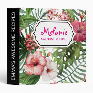 Tropical hibiscus flowers leaves foliage pattern binder
