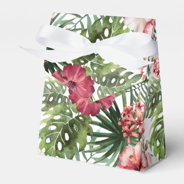 Tropical hibiscus flowers leaves foliage pattern favor box (Front Side)