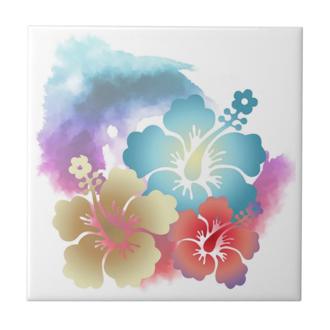 Tropical Hibiscus Flowers Multi Colour Ceramic Til Tile (Front)