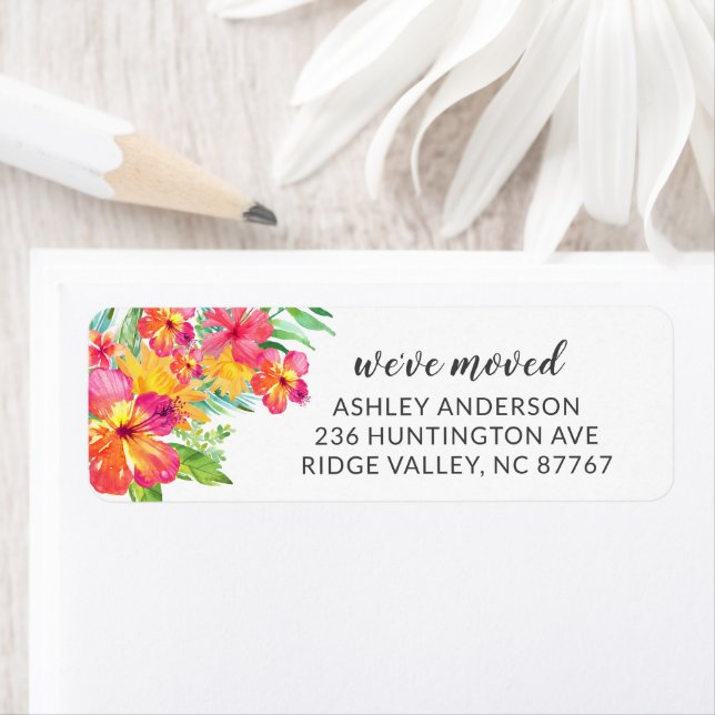 Tropical Hibiscus Flowers New Address Label (Insitu)