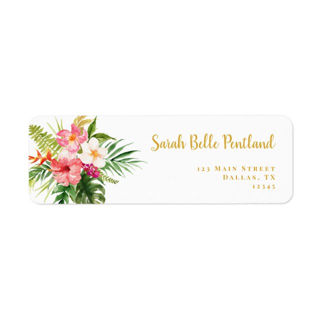 Tropical Hibiscus Flowers Return Adresse Label (Devant)