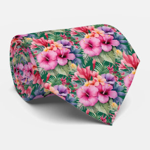 Tropical Hibiscus Flowers Summer Neck Tie