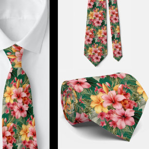 Tropical Hibiscus Flowers Summer Neck Tie