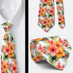 Tropical Hibiscus Flowers Summer Neck Tie