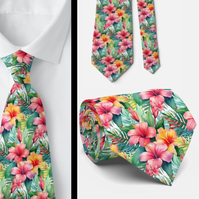 Tropical Hibiscus Flowers Summer Neck Tie (Creator Uploaded)