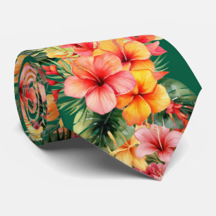 Tropical Hibiscus Flowers Summer Neck Tie