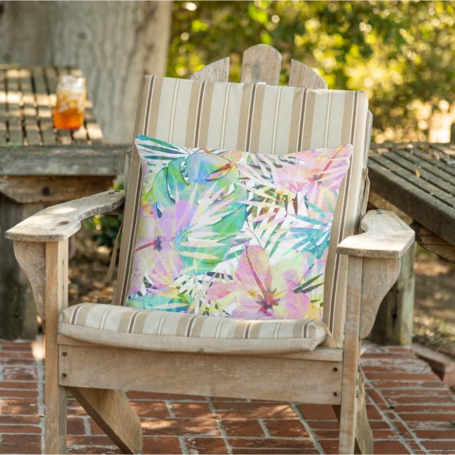 Tropical Hibiscus Flowers Throw Pillow (Chair)