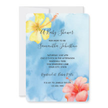Tropical Hibiscus Flowers Watercolor Baby Shower
