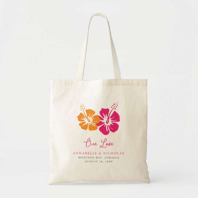 Tropical Hibiscus Flowers Wedding Guest Tote Bag (Front)