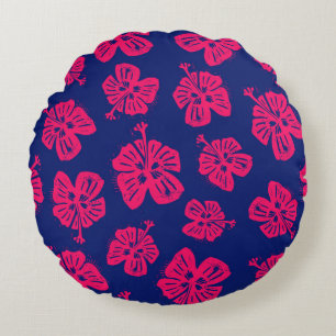 Tropical hibiscus for a bit of paradise at home round pillow