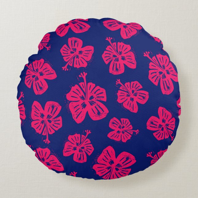 Tropical hibiscus for a bit of paradise at home round pillow (Front)