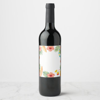 Tropical Hibiscus Frame Aloha Vibes Wine Label